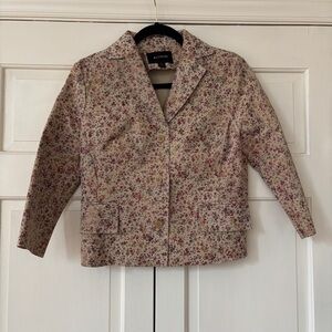 Express Ditsy‎ Floral 100% Leather Jacket Cropped Shiny Flowers Juniors Size 5/6